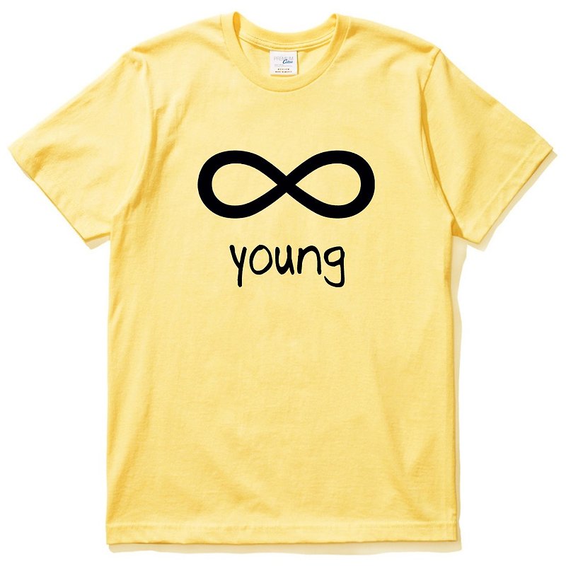 Forever Young infinity #4 [Spot] Short-sleeved T-shirt yellow forever young text English letters youth unlimited - Men's T-Shirts & Tops - Cotton & Hemp Yellow
