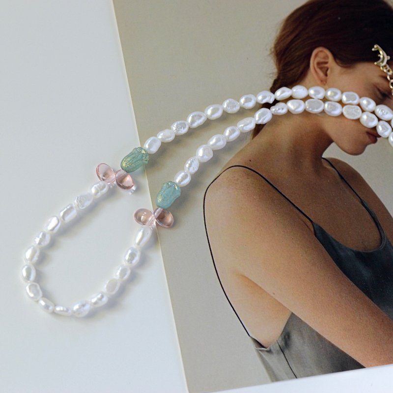 鬱金香天然珍珠項鏈手工首飾品項鏈鎖骨鏈 - 項鍊 - 珍珠 白色