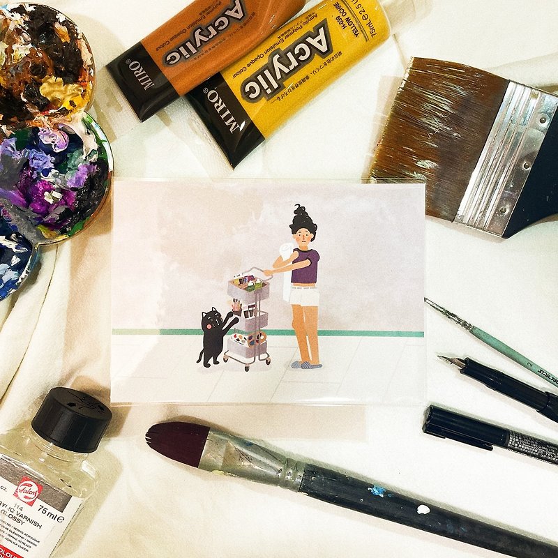 Illustrated postcard-I paint, therefore I am - การ์ด/โปสการ์ด - กระดาษ ขาว