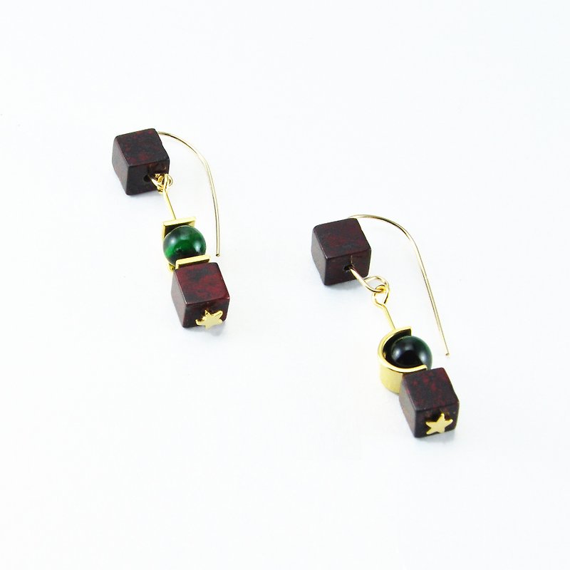 Modern Marble 14KGF Earrings (Fashionable) 【Natural Stone】【Star Earrings】 - ต่างหู - หยก สีแดง