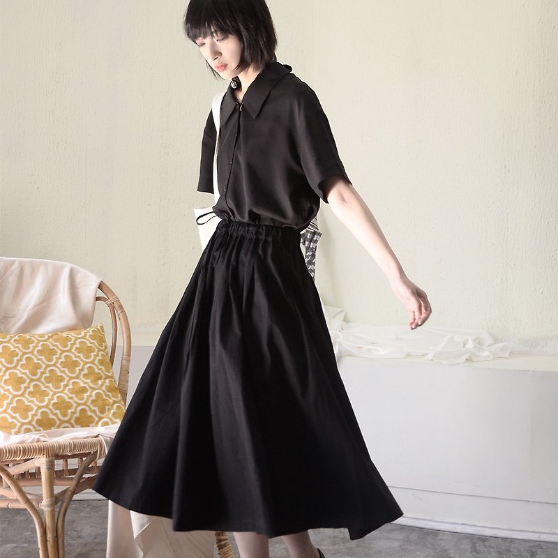 黑色天絲襯衫上衣|襯衫|天絲|獨立品牌|Sora-126 - 女襯衫 - 聚酯纖維 黑色