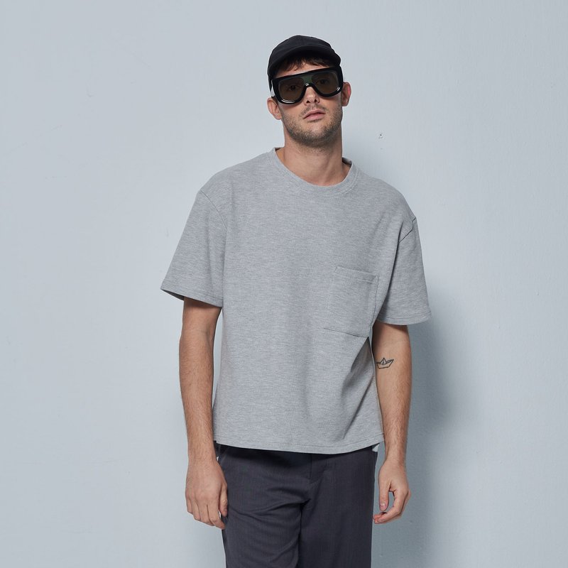 Stone As - relax  packet tee / 寬鬆箱型口袋T-shirt - 男 T 恤 - 棉．麻 灰色