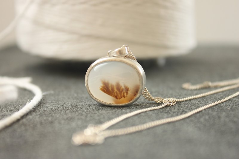 [Tas Lakeside] Tree pattern agate necklace designer hand-made goods - สร้อยคอ - เงินแท้ สีเงิน