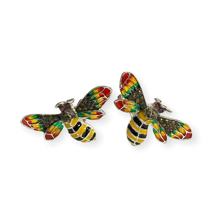 Art Nouveau Plique A Jour Bee with Ruby Cufflinks 925 Sterling Silver Mens Gift - 袖扣 - 純銀 