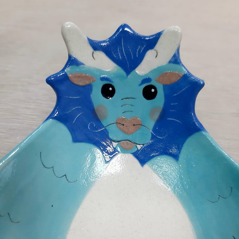 DoDo hand-made animal-shaped bowl-water dragon shallow bowl (blue-green) - Bowls - Pottery Blue