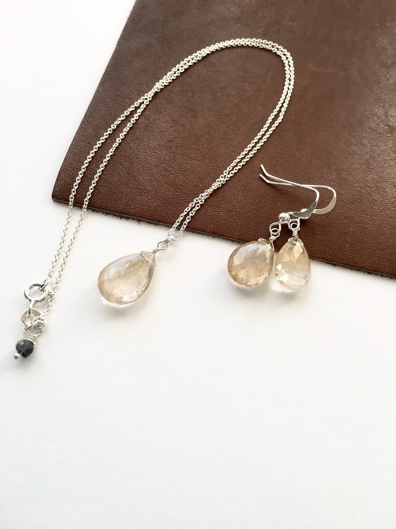 Rutilelated quartz Necklace and Hook-earring SV925 set-up - Necklaces - Stone Gold