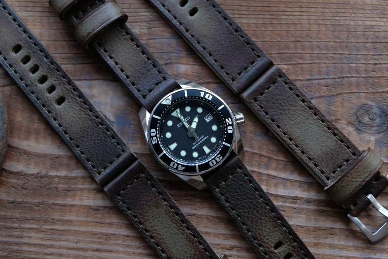 Italian cowhide watch strap, Amazon model, military green leather watch strap - 錶帶 - 真皮 綠色