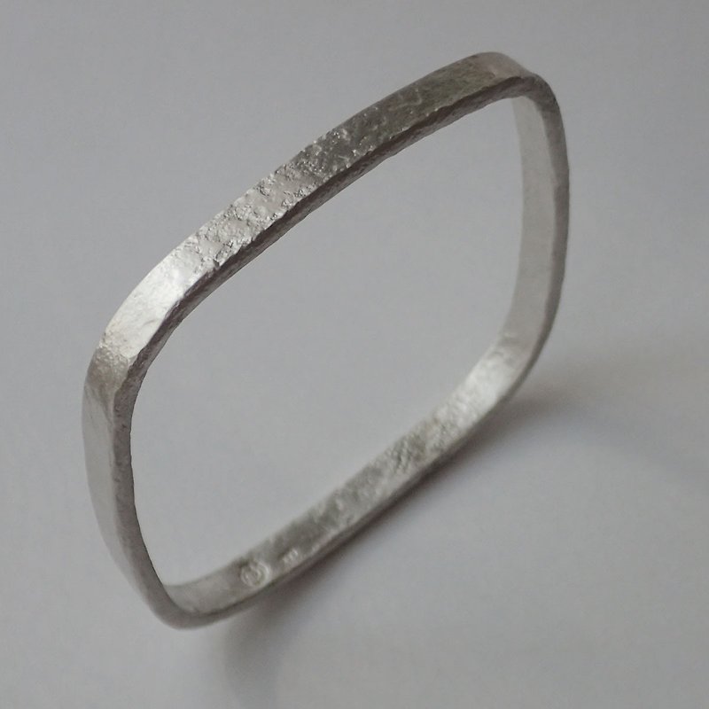 Square Bangle,stone texture, solid, Handmade - Bracelets - Sterling Silver 