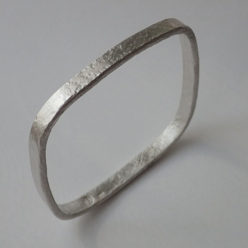 Square Bangle,stone texture, solid, Handmade - สร้อยข้อมือ - เงินแท้ 