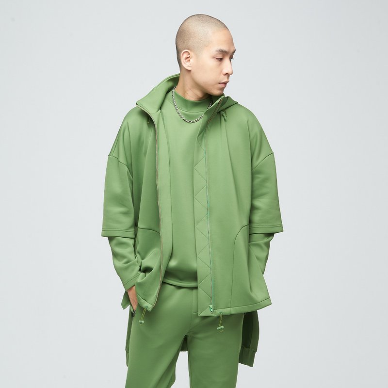抗菌棉柔造型連帽外套(中性)-仙人掌綠 - 男夾克/外套 - 聚酯纖維 綠色