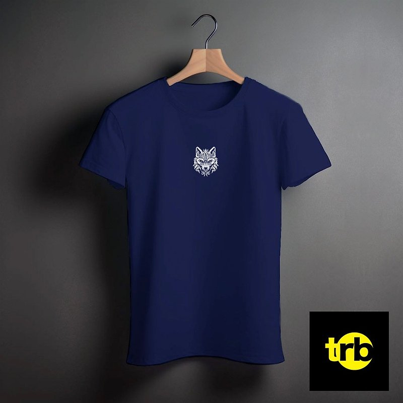 低調款 野魂圖騰 T-Shirt 白狼 此頁有兩色可選 - 男 T 恤 - 棉．麻 藍色