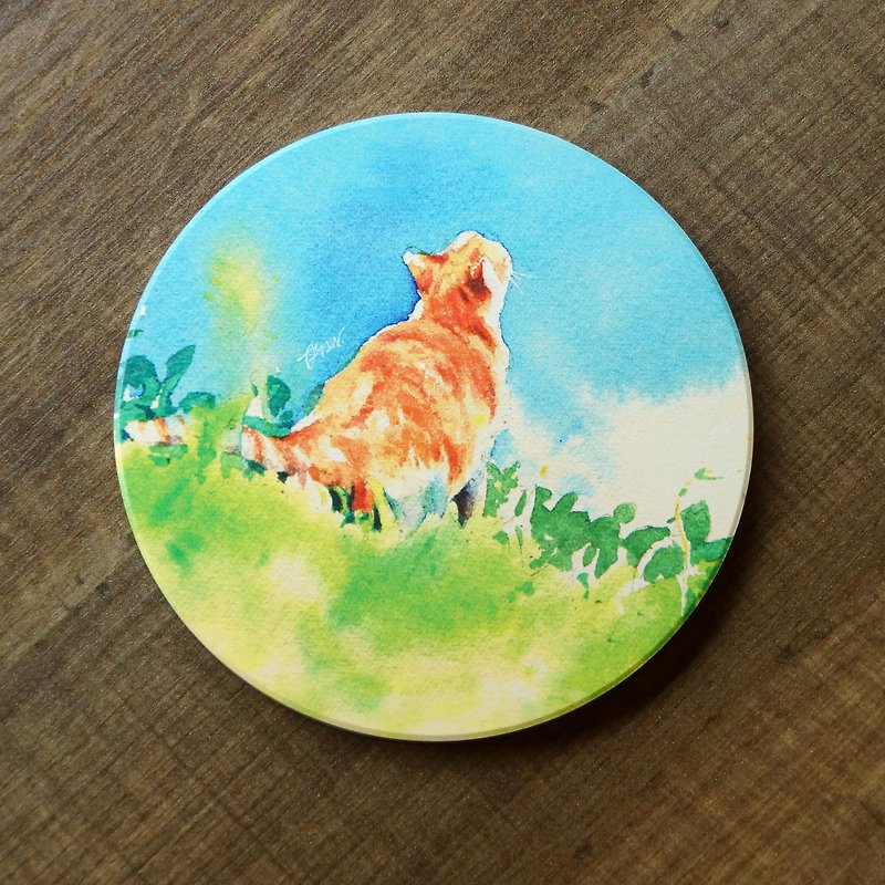 Ceramic Absorbent Coaster-Looking Up at Green Slope - Coasters - Pottery Blue