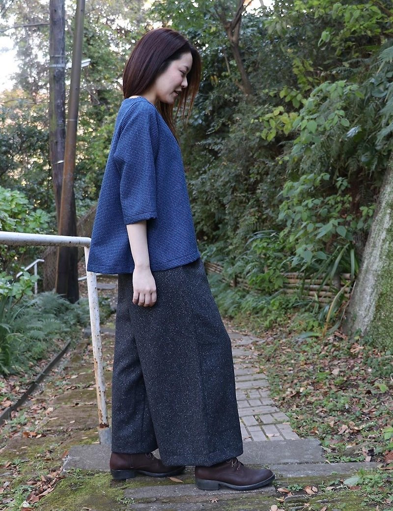 Silk wool's wide pants - กางเกงขายาว - ผ้าฝ้าย/ผ้าลินิน สีเทา