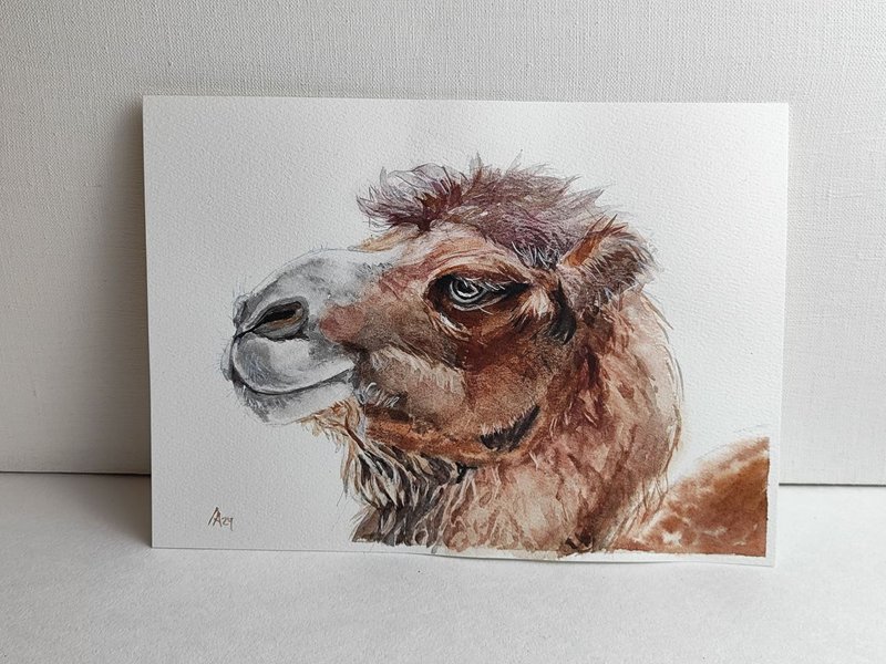 Camel painting original watercolor art pet artwork 19,5 by 27 cm - โปสเตอร์ - กระดาษ สีนำ้ตาล