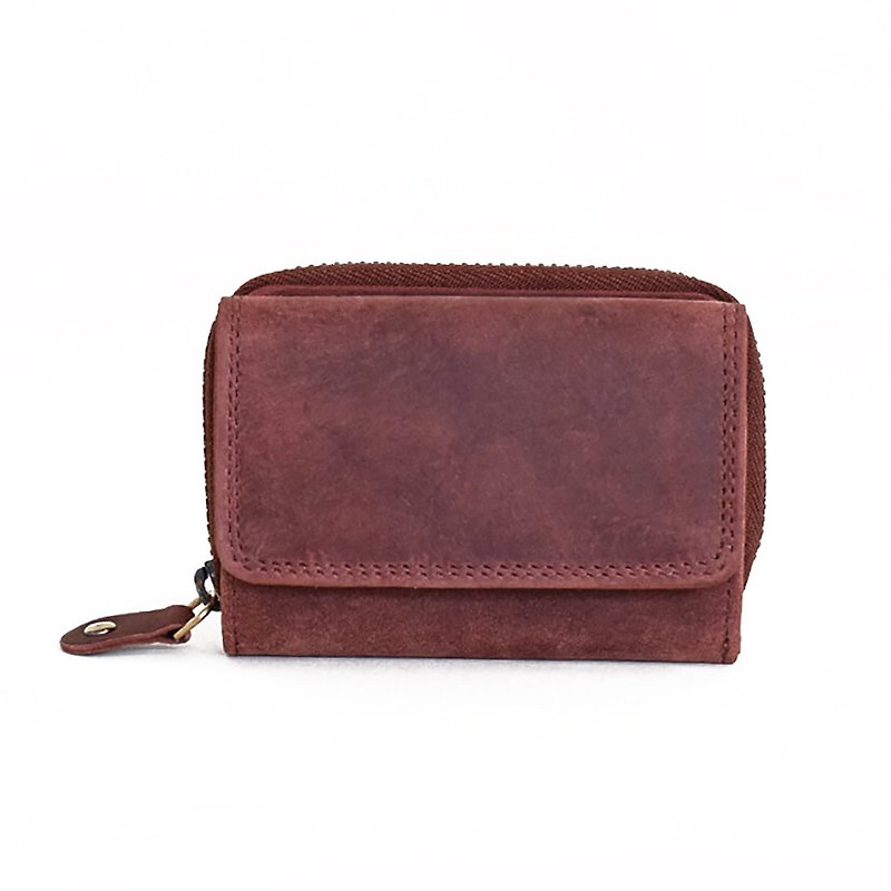 tiny wallet palm size mini wallet coin purse compact cashless coin case japan name case [Wine red] - กระเป๋าสตางค์ - หนังแท้ สีแดง