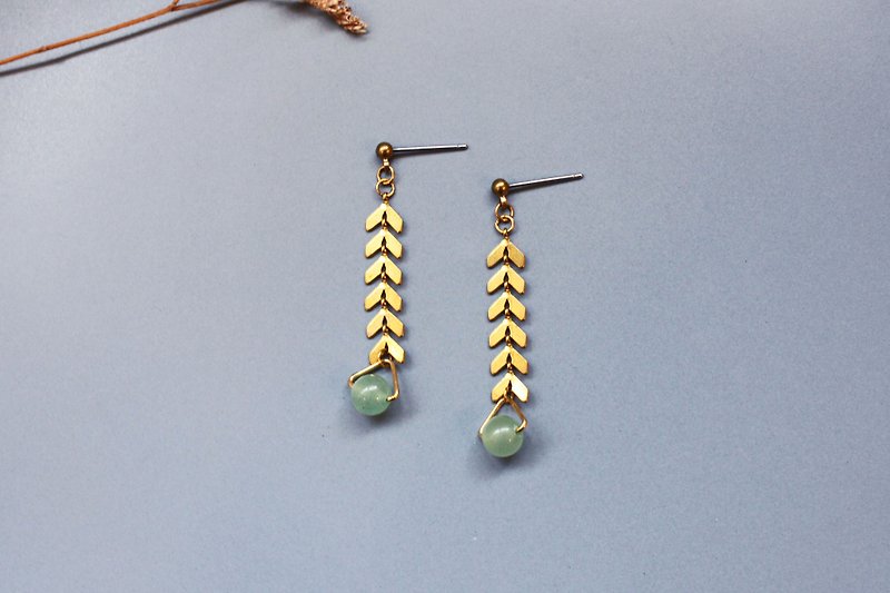 Wheatear - earring  clip-on earring - Earrings & Clip-ons - Copper & Brass Green