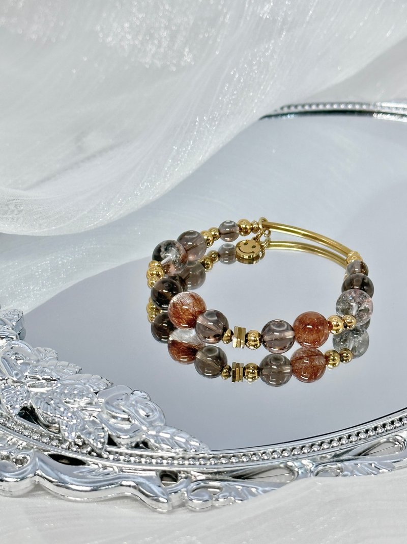 Qiufeng Lakeside gold tube design crystal bracelet - 18K gold medical steel/citrine/red ghost/ Bronze hair crystal/ - Bracelets - Crystal 