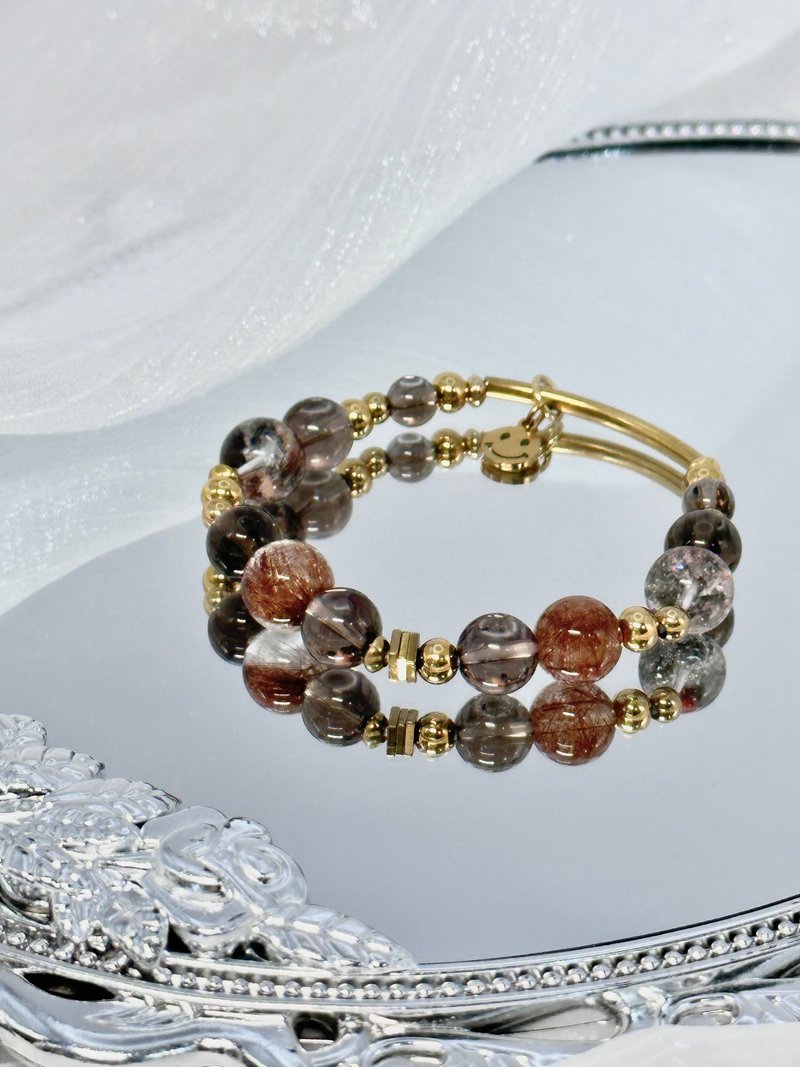 秋楓湖畔金管設計水晶手鍊 - 18K金醫療鋼/茶晶/紅幽靈/紅銅髮晶/ - 手鍊/手環 - 水晶 