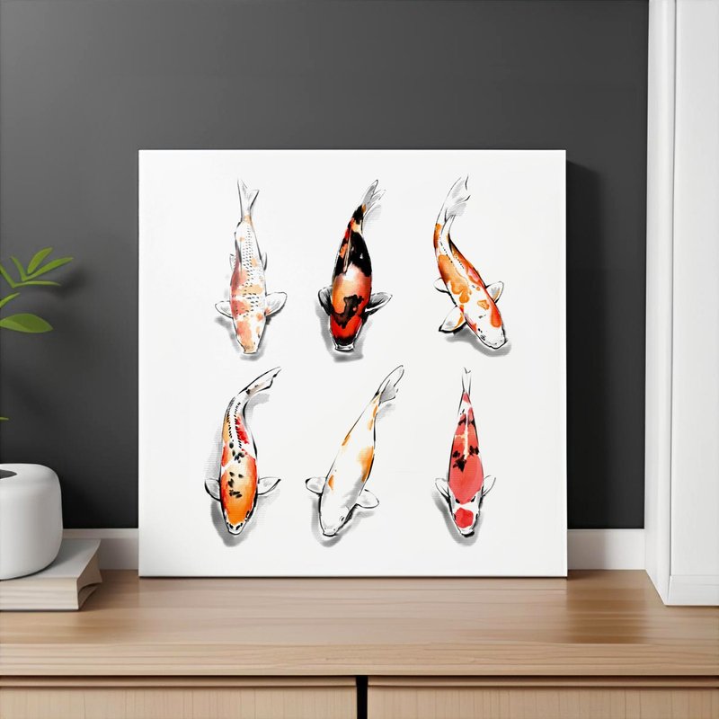 Sumie painting Printing wall decor Carp koi Beautiful wall art Modern Minimalism - ตกแต่งผนัง - กระดาษ ขาว