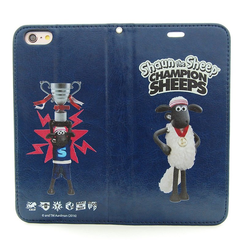 Smiled sheep genuine authority (Shaun The Sheep) - Magnetic phone holster (dark blue): [] Front of the Class "iPhone / Samsung / HTC / ASUS / Sony" - Phone Cases - Genuine Leather Silver