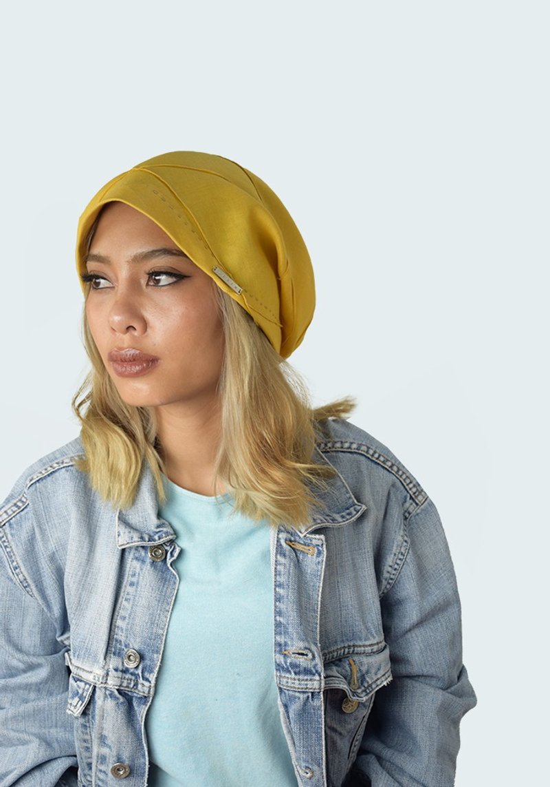 Linen Beanie Handmade Geometric Hipster Loose Style Slouchy Beanie - หมวก - ผ้าฝ้าย/ผ้าลินิน ขาว