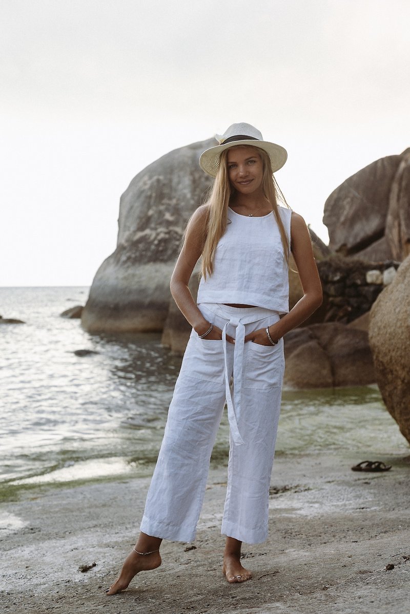 White Linen pants - กางเกงขายาว - ลินิน ขาว