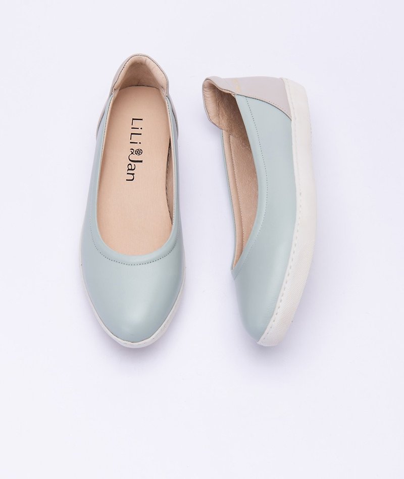 [The cradle in the afternoon] full leather contrast color casual shoes _ mint almond - รองเท้าลำลองผู้หญิง - หนังแท้ สีเขียว