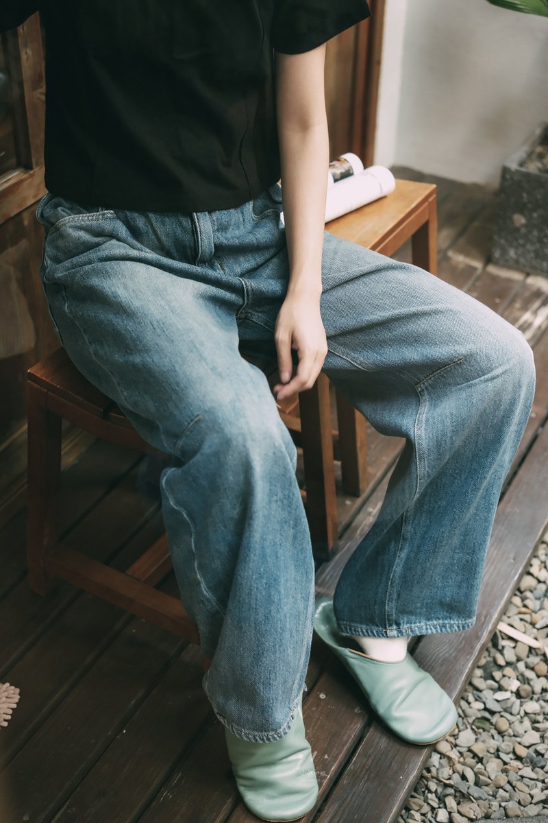 Zhonggua Side Cut Two-Waist Colored Jeans - 2 Colors - Qian Hai - Women's Pants - Cotton & Hemp Blue