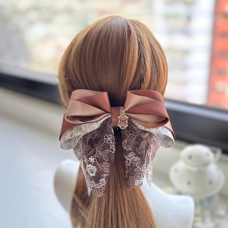 Last in stock - exclusive lace bow intersecting clip banana clip fairy clip hair clip - brown - Hair Accessories - Other Materials Brown