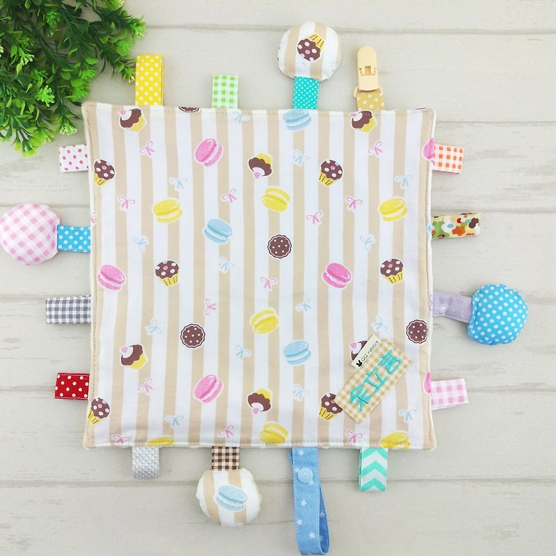 Dessert macaron. Cotton ball X cotton label ring paper soothing towel (free embroidered name) - Baby Gift Sets - Cotton & Hemp Khaki