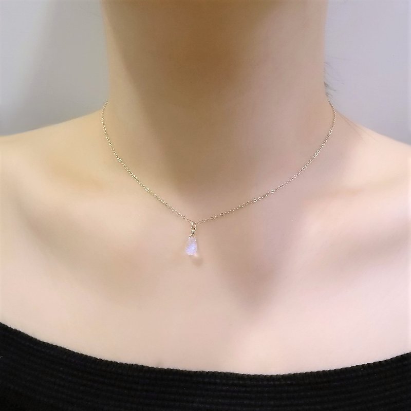 Rainbow Moonstone Faceted Teardrop Briolette Dainty 14K GF Adjustable Necklace - Necklaces - Semi-Precious Stones White