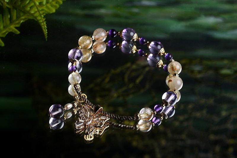 [Shenshan Crystal Mine] Dancing Light Purple Butterfly/Titanium Gold/Amethyst - สร้อยข้อมือ - คริสตัล 