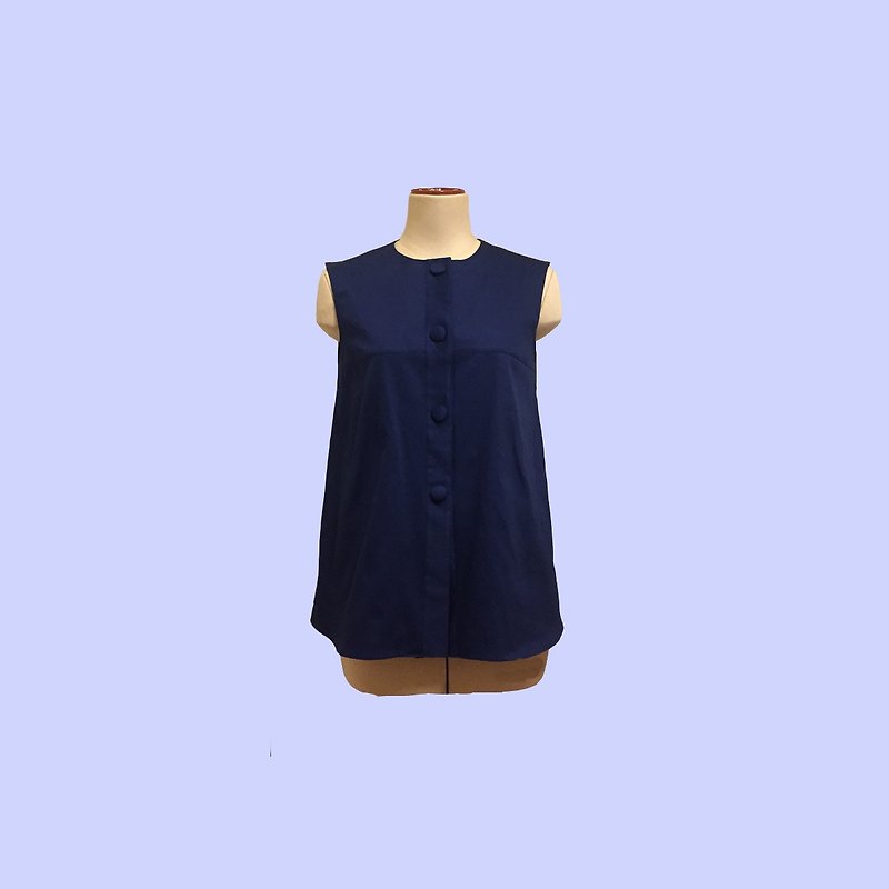 retro blouse twiggy trois - เสื้อเชิ้ตผู้หญิง - ผ้าฝ้าย/ผ้าลินิน สีน้ำเงิน
