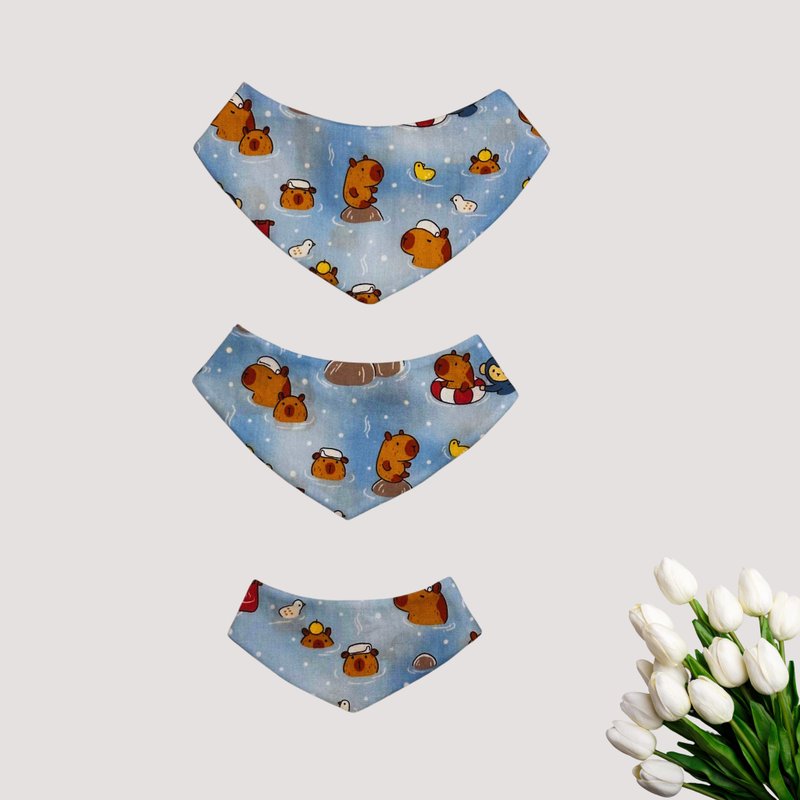 Pet Scarf-Hot Spring Capybara-kun - Clothing & Accessories - Cotton & Hemp Blue