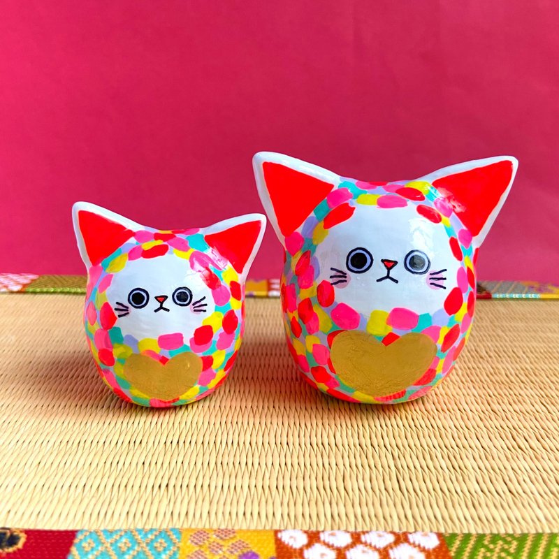 Lucky cat left [small] pink mosaic - ของวางตกแต่ง - ดินเหนียว สึชมพู