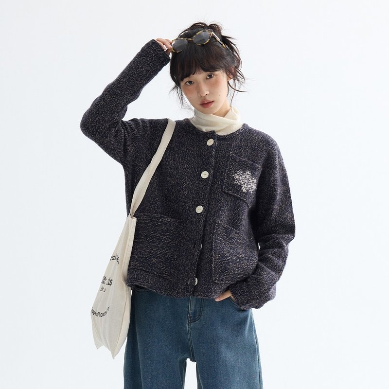 口袋提花混紗開衫|外套|兩色|冬款|Sora-1971 - 女大衣/外套 - 羊毛 多色