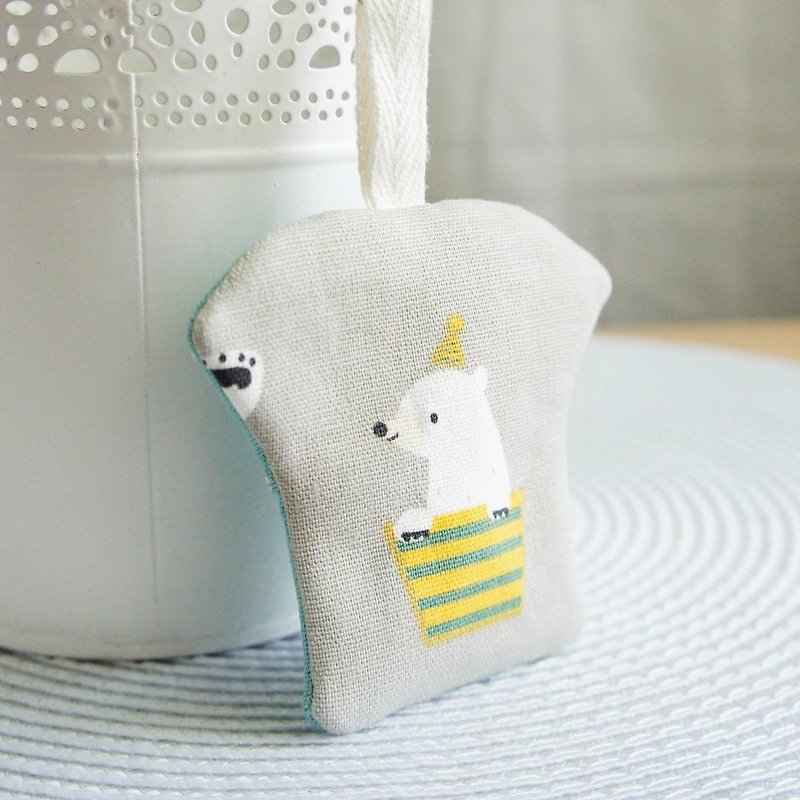 Lovely * Polar Bear Striped Cup T - Shirt Style Safe Bag. Amulet bag. Poem blessing bag. Small jewelry bag * gray bottom - อื่นๆ - ผ้าฝ้าย/ผ้าลินิน สีเทา