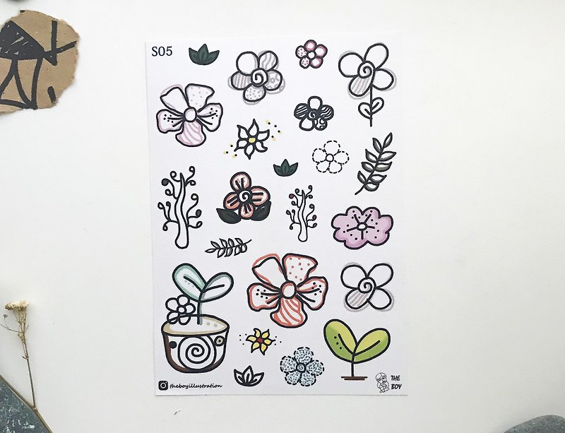 The Boy -Flowers washi sticker sheet- S05 - Stickers - Paper Multicolor