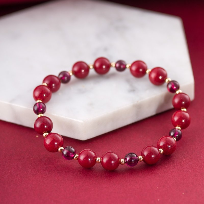 Cinnabar, Red Garnet, 14K Gold Filled Findings Bracelet - สร้อยข้อมือ - เครื่องเพชรพลอย สีแดง