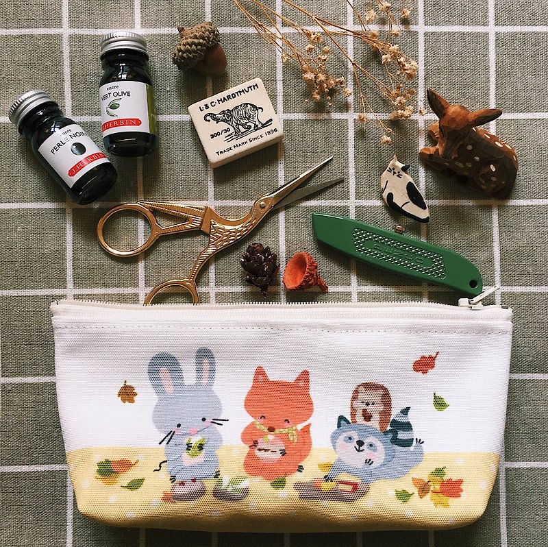 マウスのきしむ森林ピクニック鉛筆 - ペンケース・筆箱 - コットン・麻 イエロー