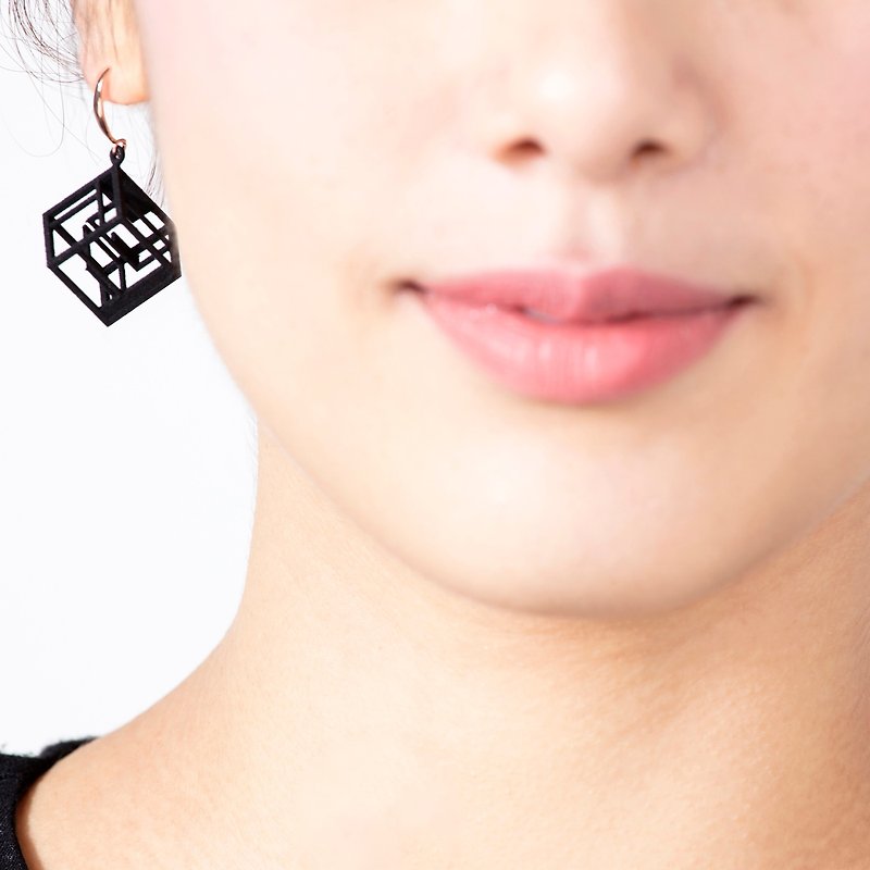 Spacing Cube Earrings (Black)  | Sense of Space Collection - Earrings & Clip-ons - Plastic Black