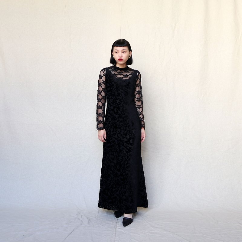 カボチャヴィンテージ。黒のロマンチックなスエードパターンのベストドレス - ワンピース - その他の素材 ブラック