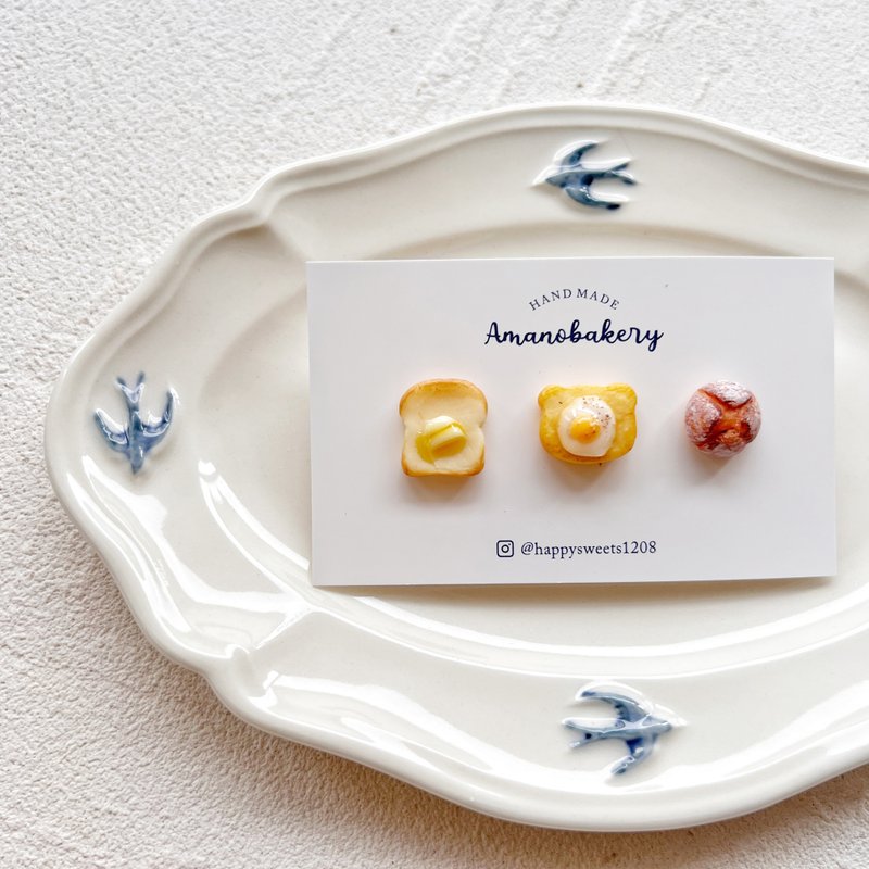 earrings. / miniature bread / 3 piece set - ต่างหู - ดินเหนียว สีนำ้ตาล