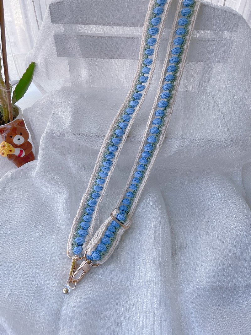 【淺藍+啡】鬱金香花花鈎織電話繩 客製訂製手作 禮物   掛繩吊繩 - 其他 - 棉．麻 藍色