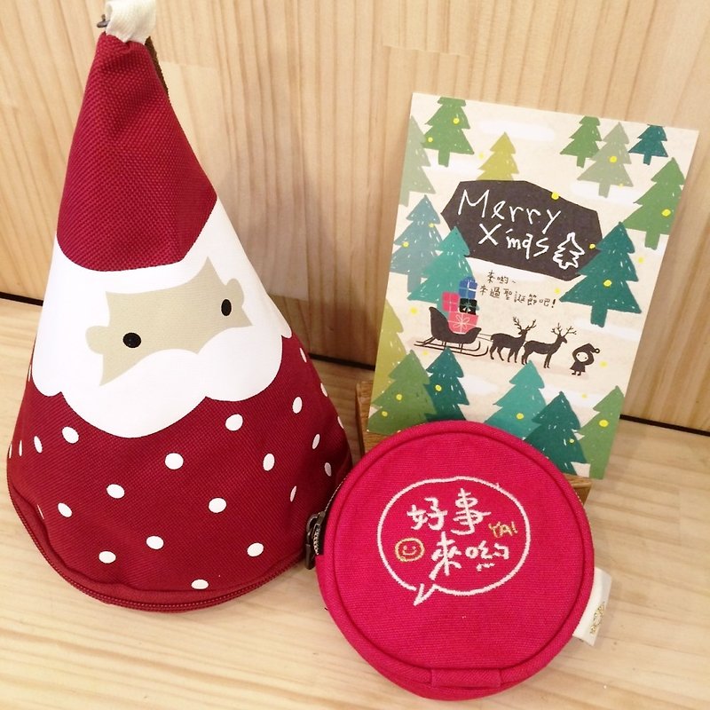 layoo to │ Christmas gift Christmas Claus waterproof bag + good fortune to make a wish blessing purse - pink - กระเป๋าใส่เหรียญ - ผ้าฝ้าย/ผ้าลินิน สีแดง