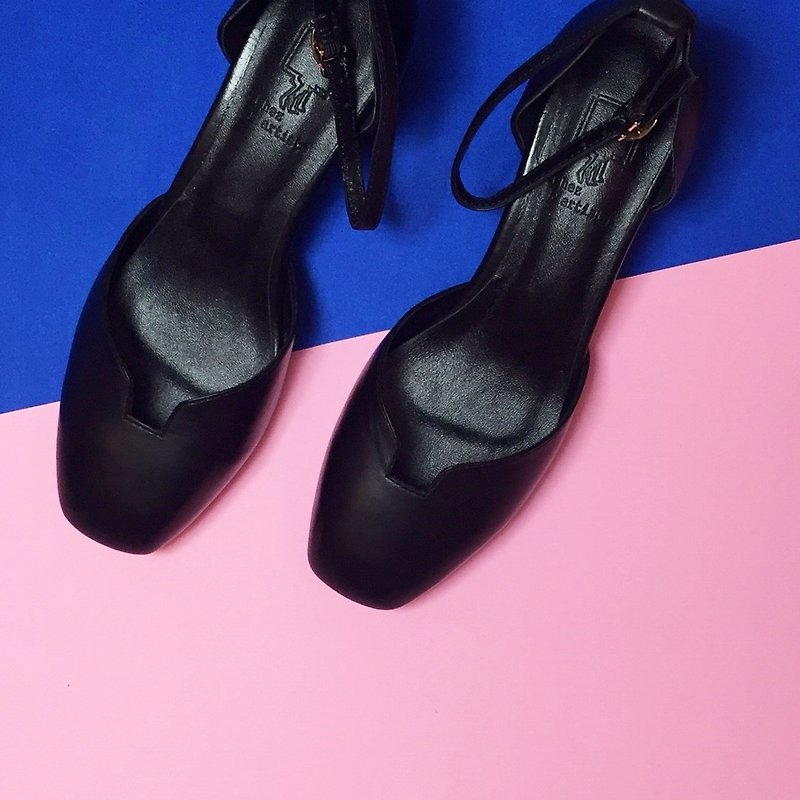 || painted children # 8000 geometrical incision in the heel of the midnight shoes black running cow || - Women's Oxford Shoes - Genuine Leather Black