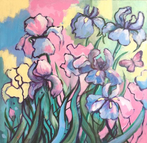 アイリスの花 日本画 アイリスの花 日本画 ジャーマンアイリス」 by ふさよ｜Artmeter