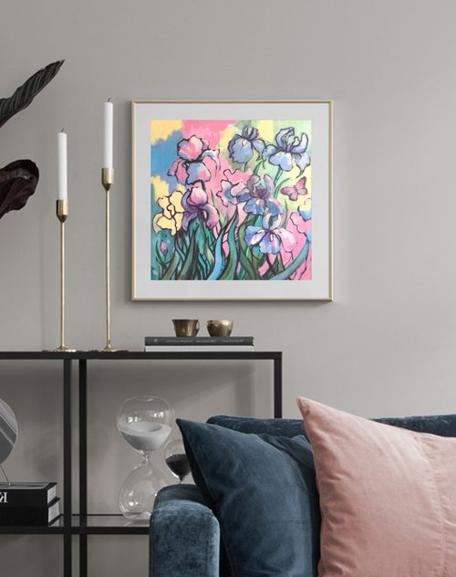 アイリスの花 日本画 アイリスの花 日本画 Japanese Iris - Floral Paintings Acrylic