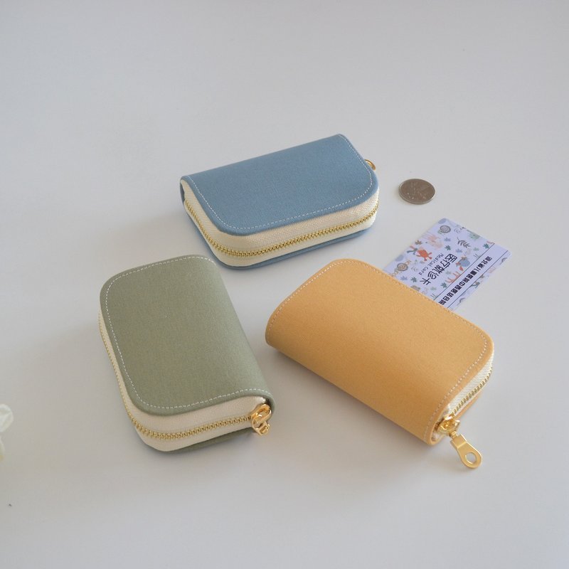 [Coin Card Holder] Mini Short Clip/Canvas Card Holder/Yellow Green Blue - กระเป๋าสตางค์ - ผ้าฝ้าย/ผ้าลินิน 