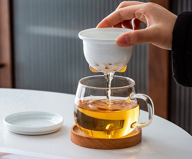 Useless everyday] cute cat/tea cup/heat-resistant glass cup/tea